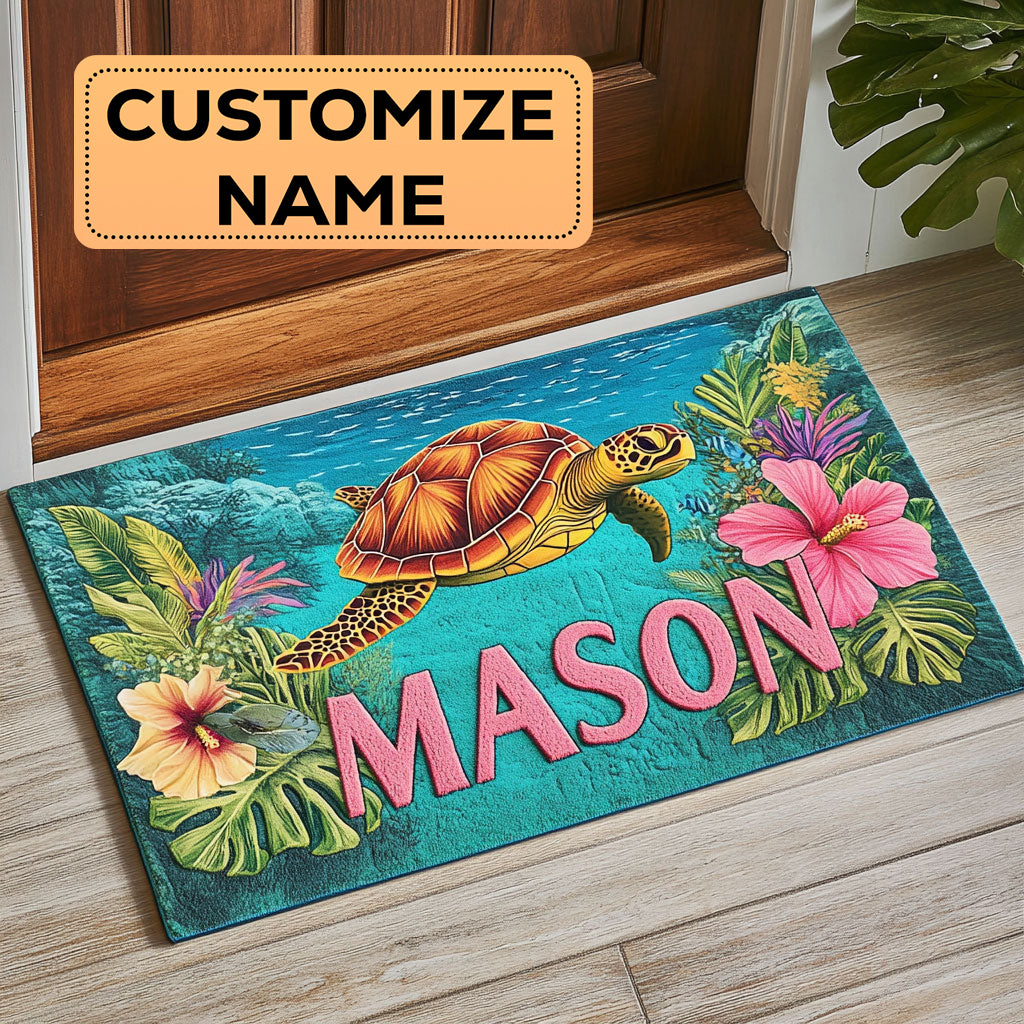Turtle Tropic CW2508019CL Personalized Doormat
