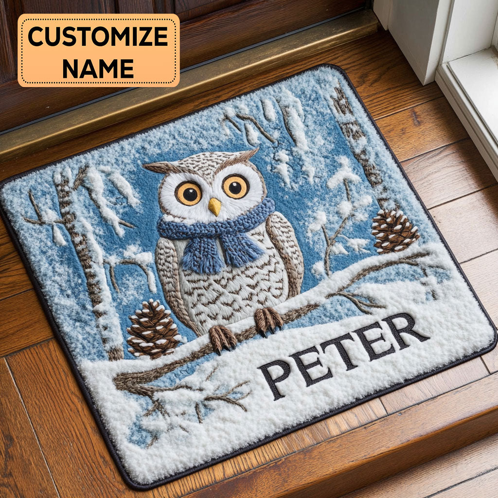 Frosted Owl Welcome CP1808005CL Personalized Doormat