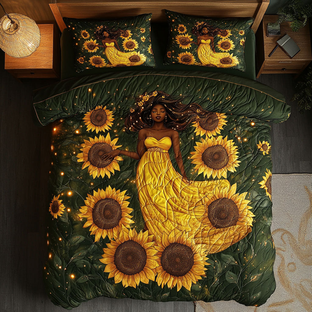 Black Woman And Sunflower WU1002059CL Duvet Cover Set