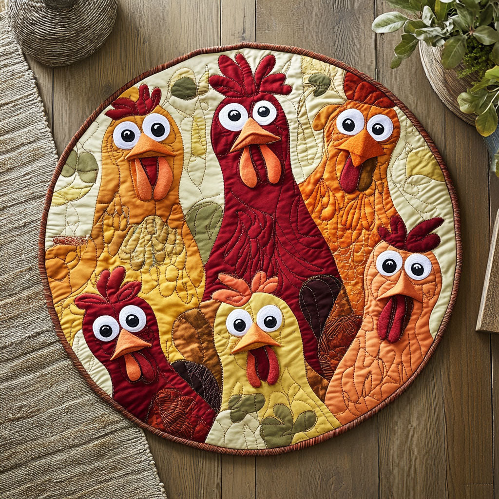 Chicken Funky Flock WU2003035CL Quilted Round Mat