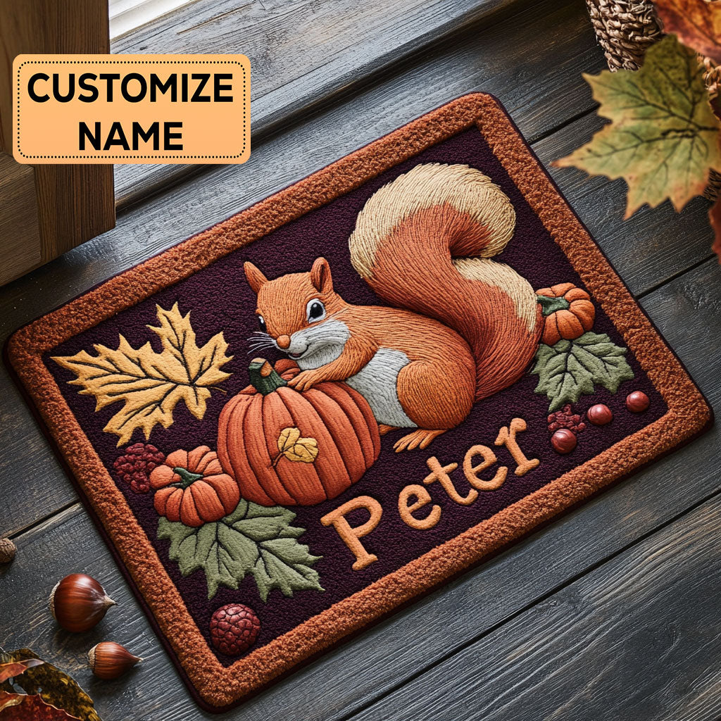 Rustic Harvest Squirrel CP0609032CL Personalized Doormat
