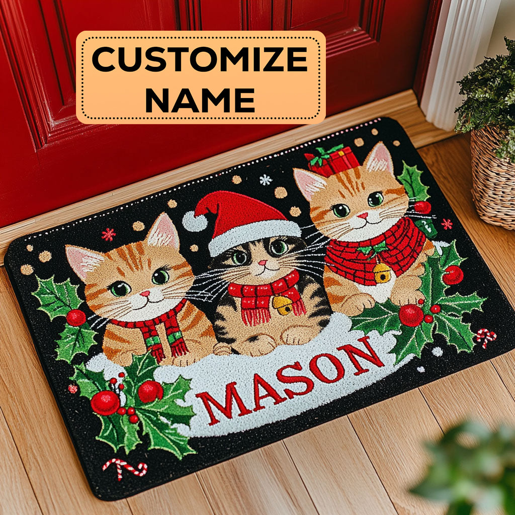 Christmas Cat CW2108067CL Personalized Doormat