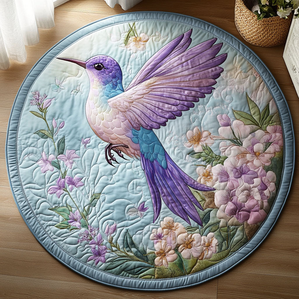 Hummingbird Teal Breeze & Violet Wings WU2003074CL Quilted Round Mat