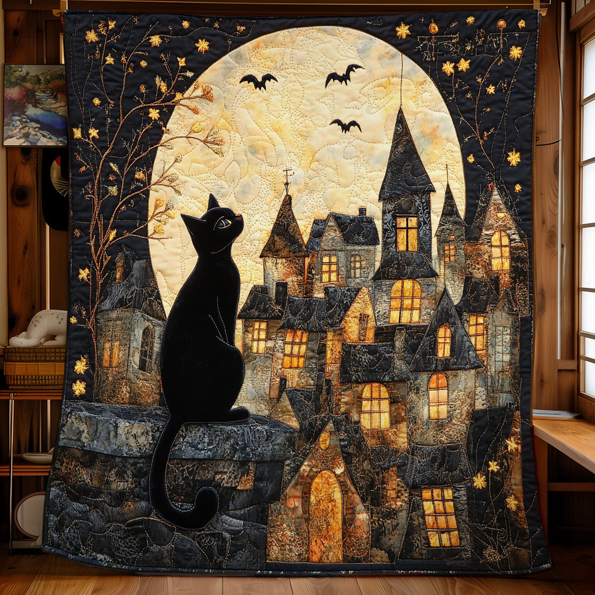 Black Cat Starry Night WU1002074CL Quilt