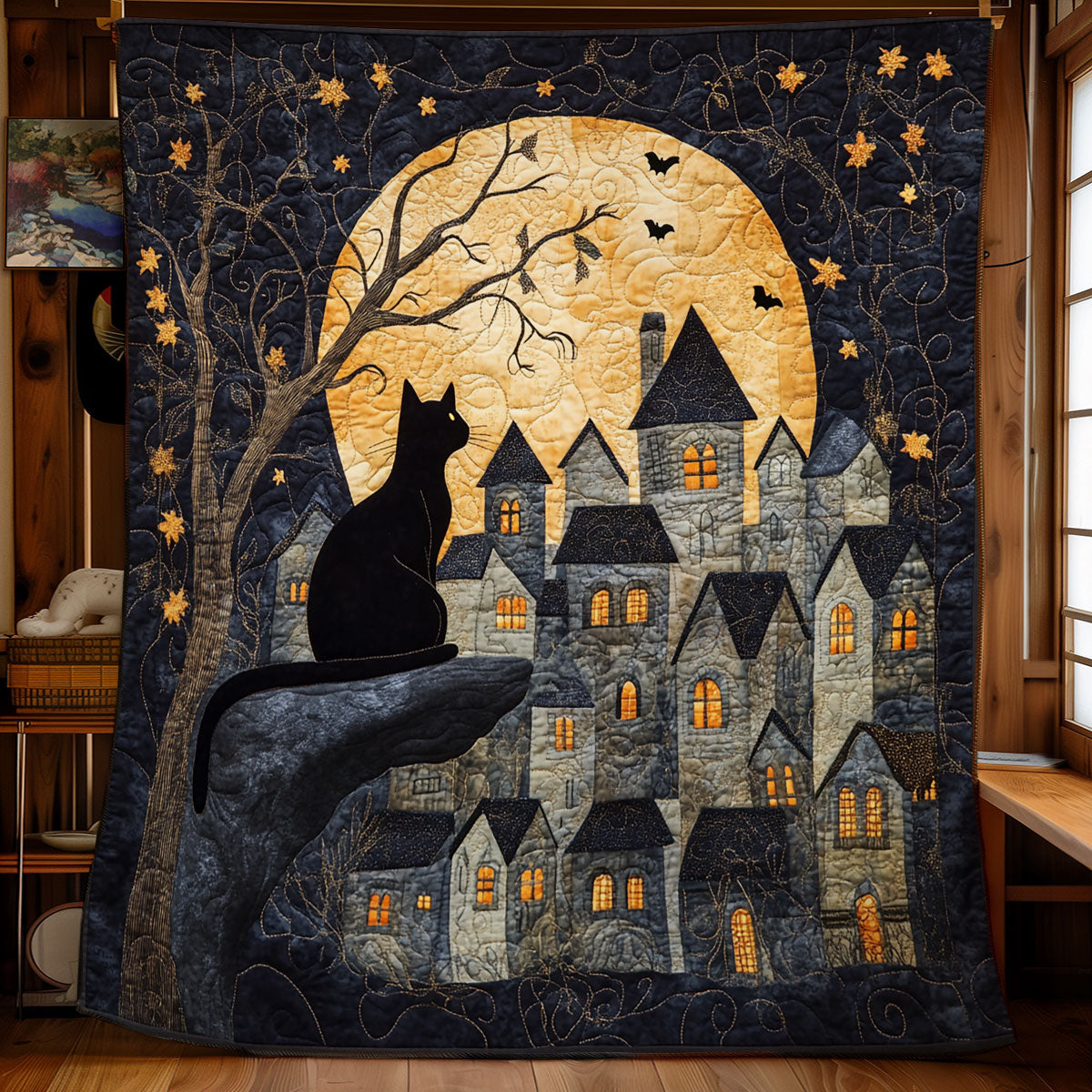 Black Cat Starry Night WU1002077CL Quilt