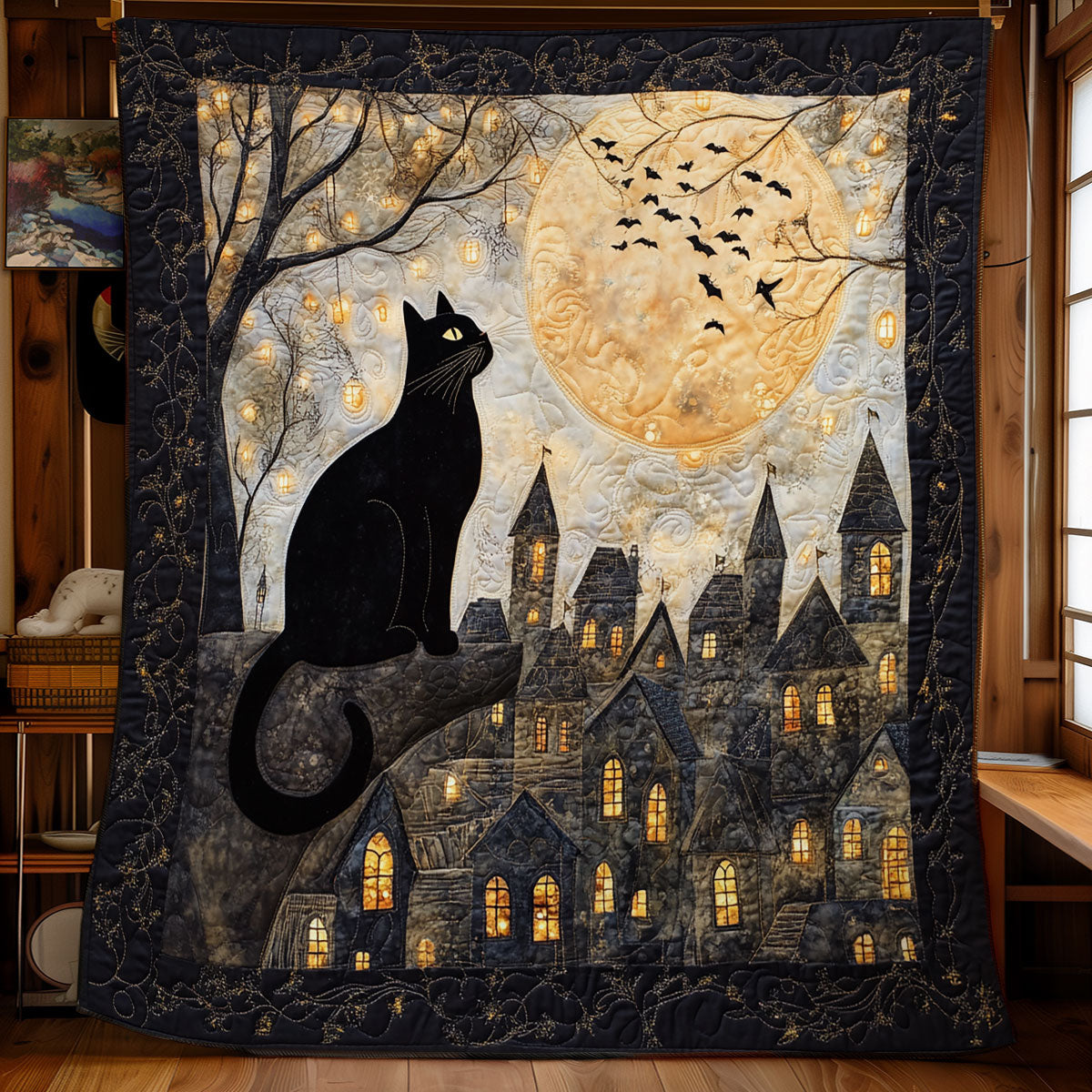 Black Cat Starry Night WU1002079CL Quilt