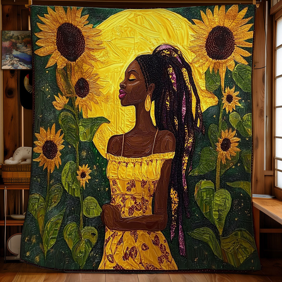 Black Woman And Sunflower WU1002001CL Quilt