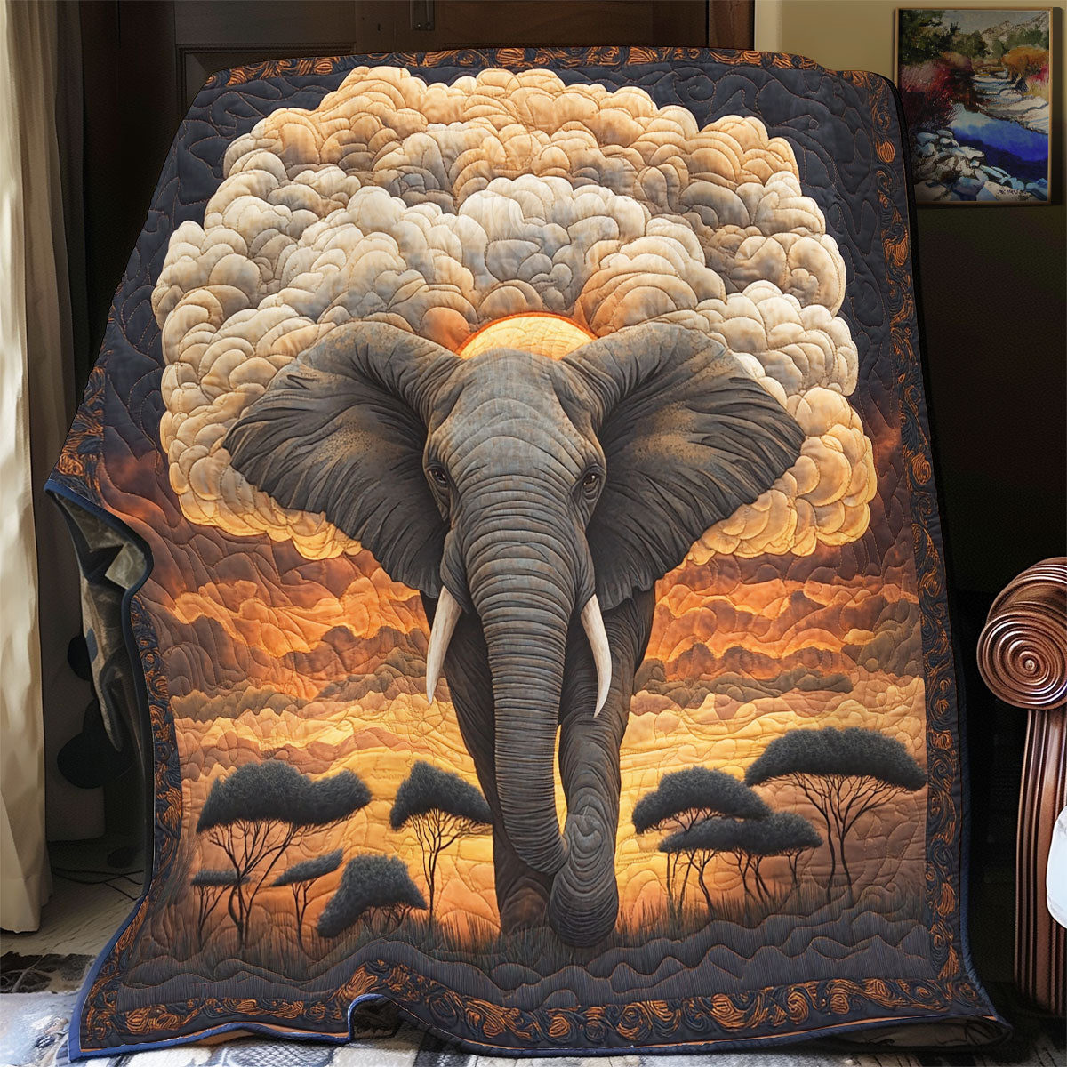 African Elephant’s Sunset Journey WU1303072CL Quilt