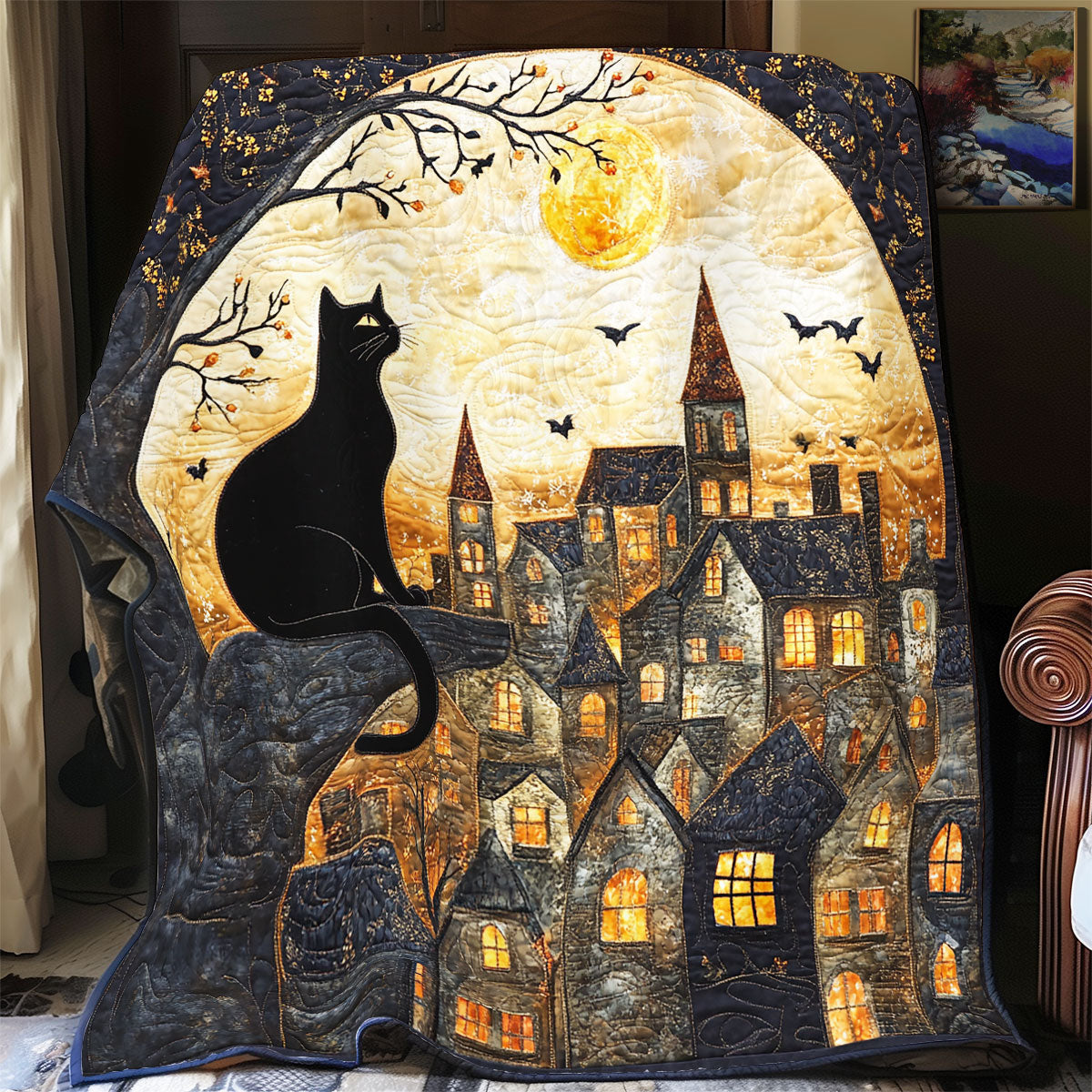 Black Cat Starry Night WU1002071CL Quilt