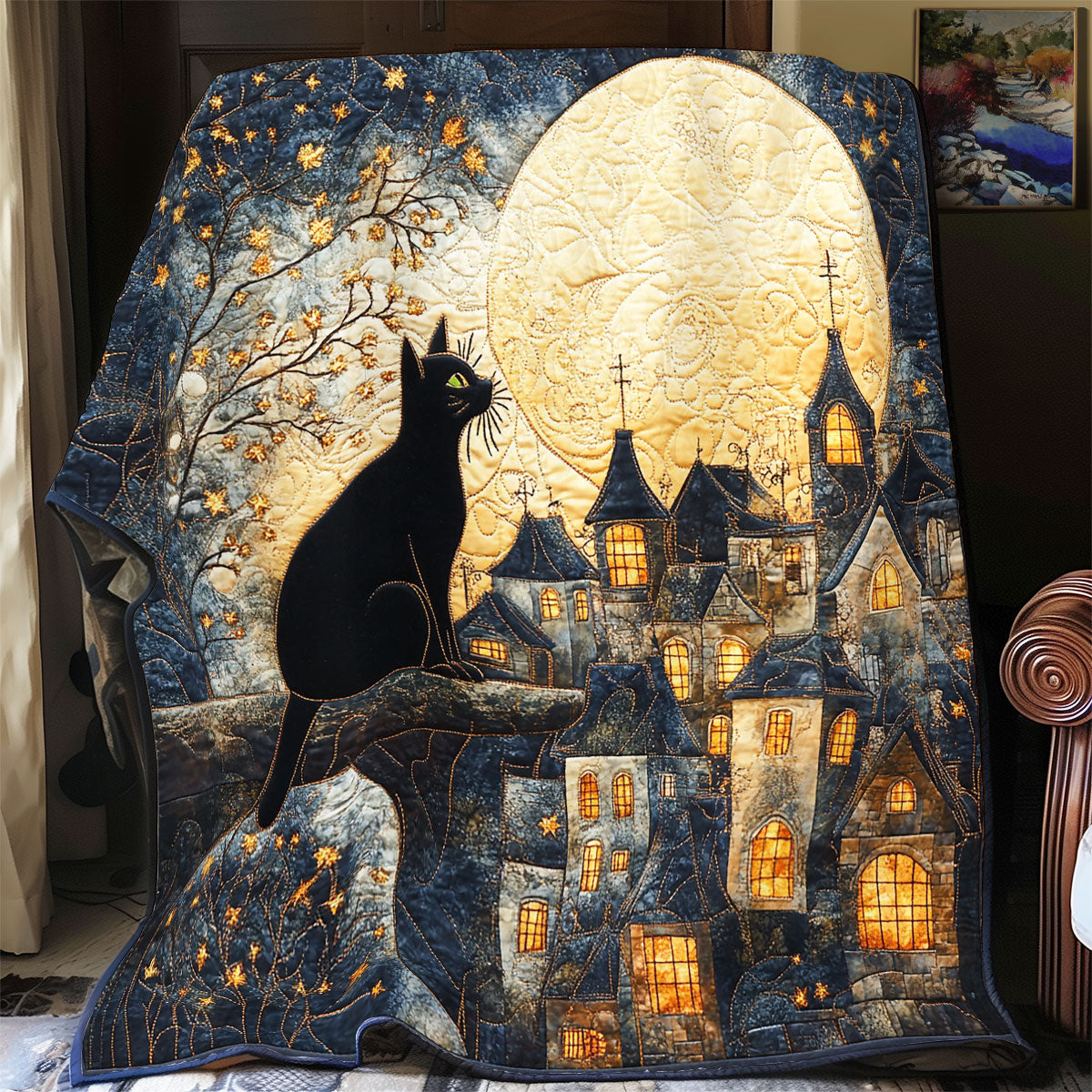 Black Cat Starry Night WU1002072CL Quilt