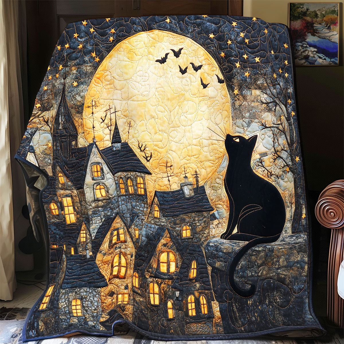 Black Cat Starry Night WU1002073CL Quilt