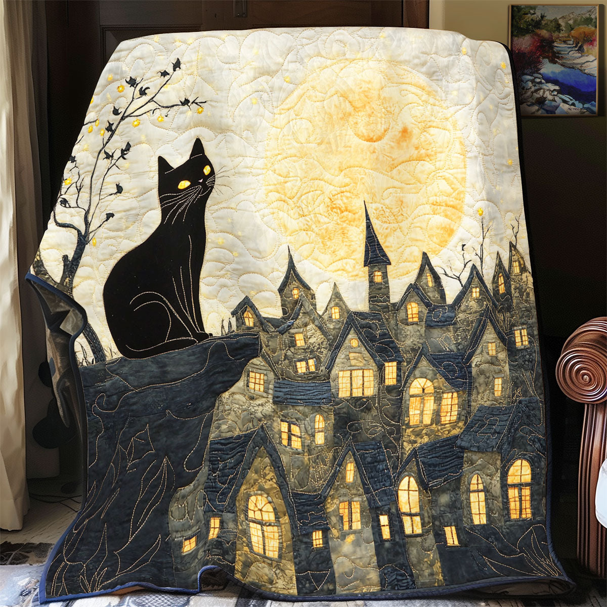 Black Cat Starry Night WU1002075CL Quilt