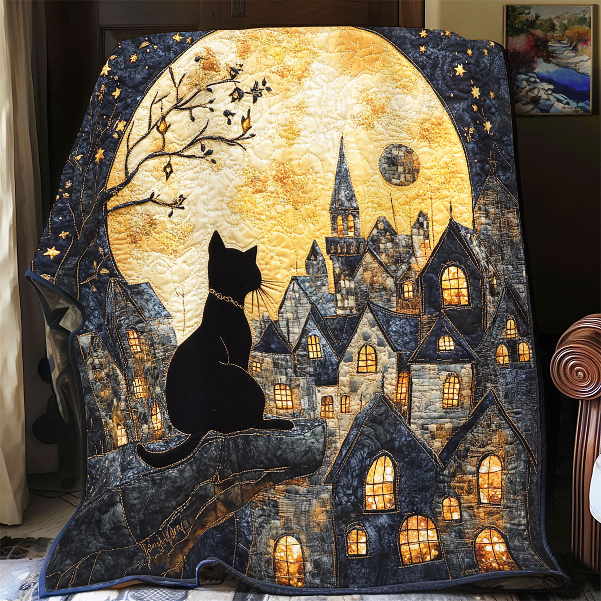 Black Cat Starry Night WU1002076CL Quilt