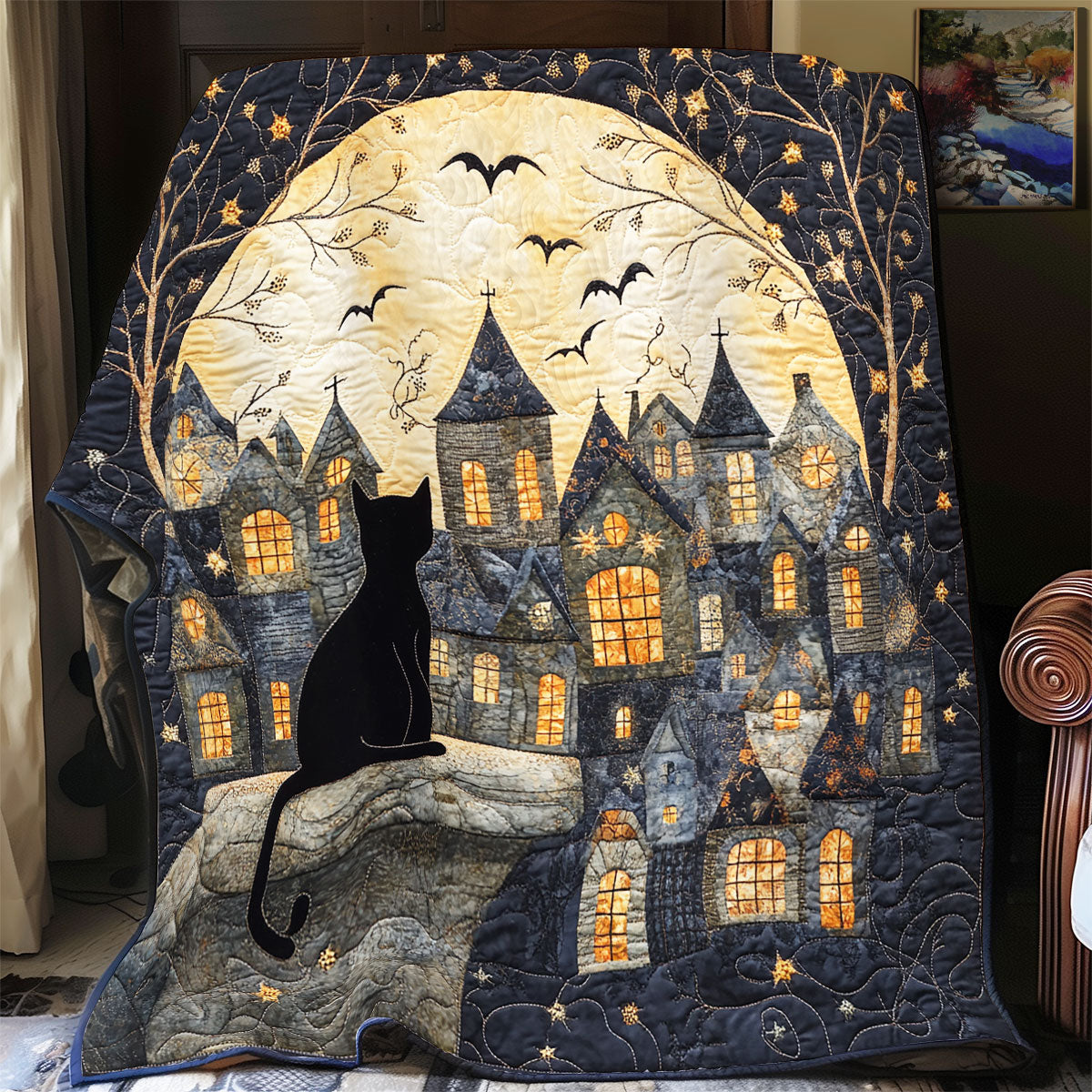 Black Cat Starry Night WU1002078CL Quilt