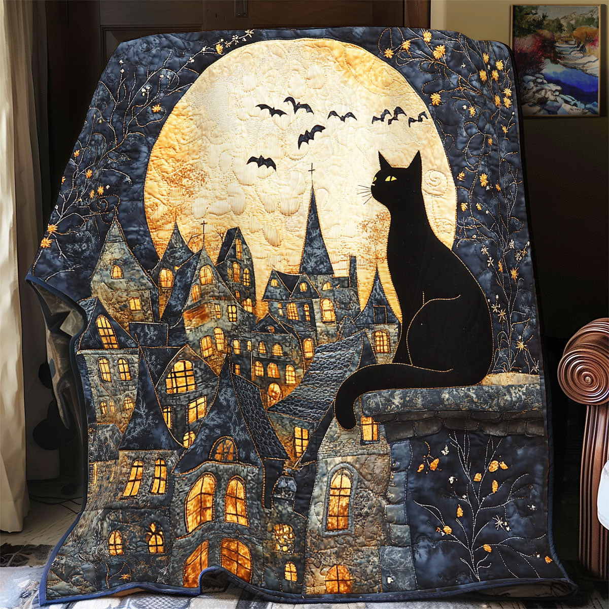 Black Cat Starry Night WU1002080CL Quilt