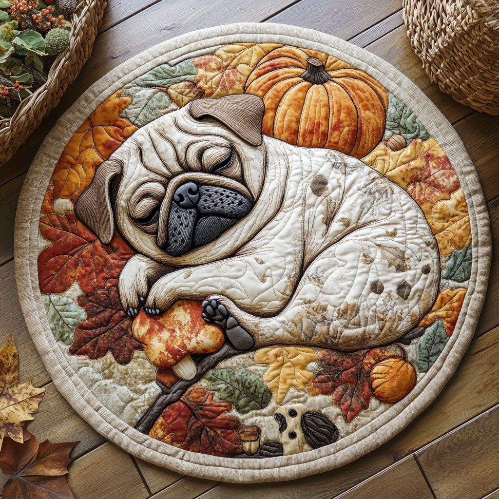Pug Autumn Feels WU2103071CL Quilted Round Mat