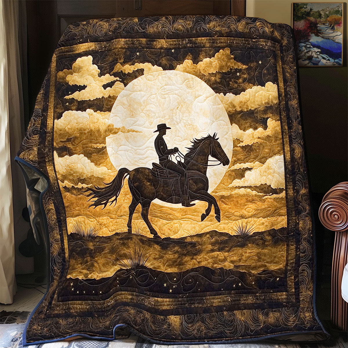 Cowboy In Night Desert WY2301049CL Quilt