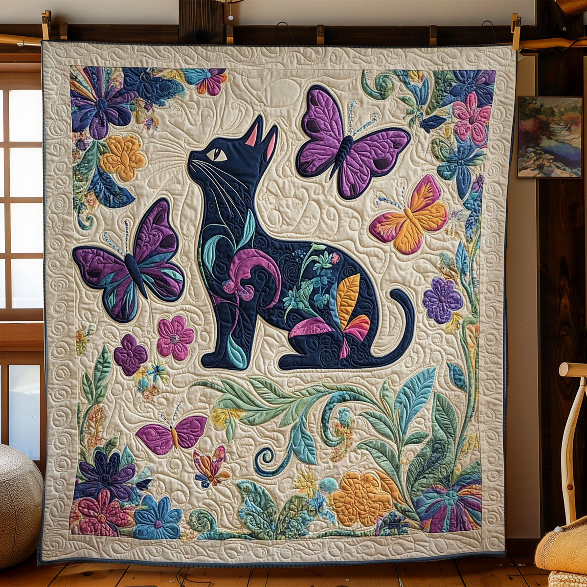 Cat In Flower WY1002027CL Quilt