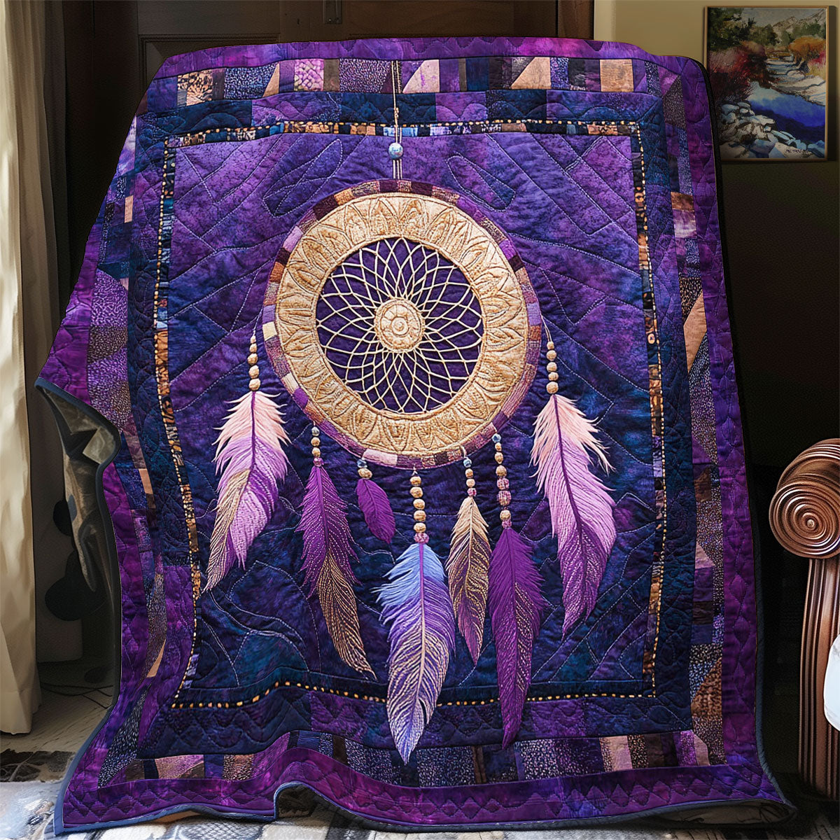 Mystic Purple Feather Dreamcatcher WY0503118CL Quilt