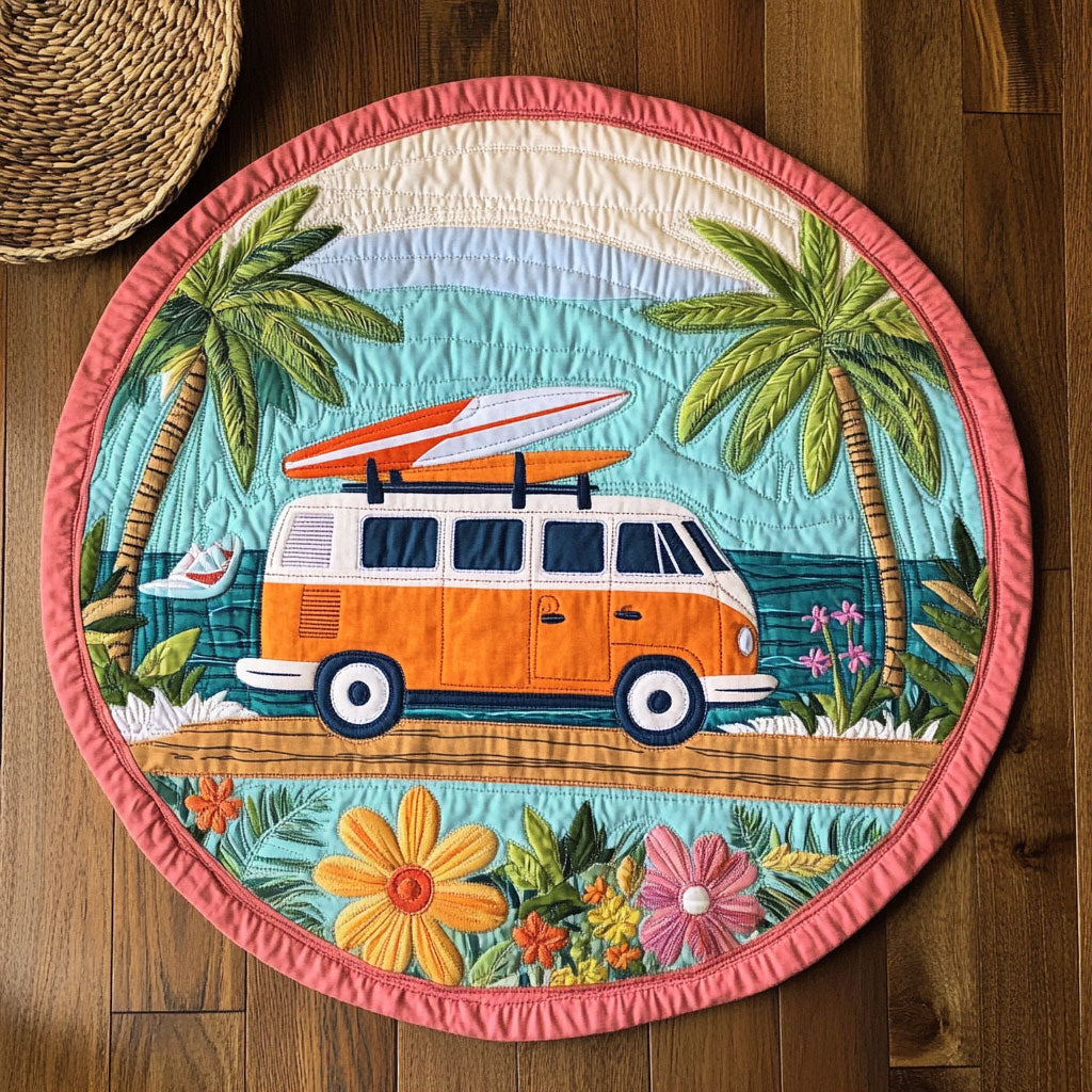 Surfboard Van WY0107177CL Quilted Round Mat