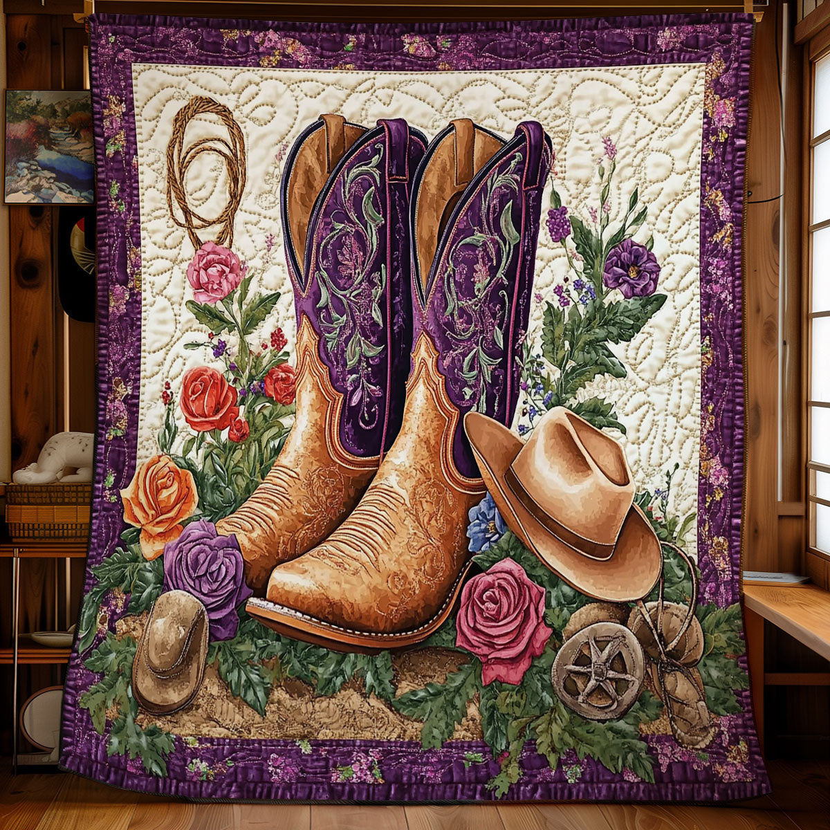 Purple Cowboy Boots WY2101073CL Quilt