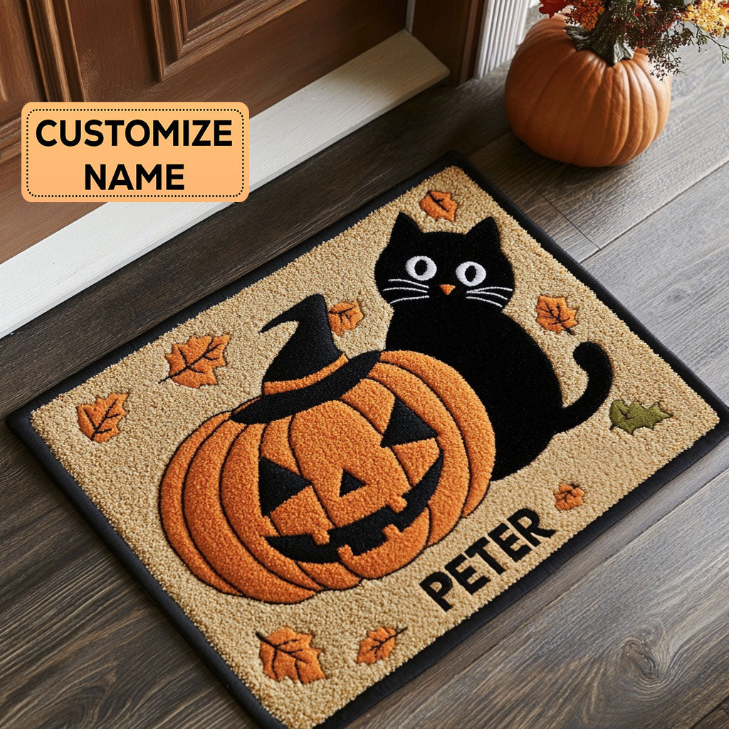 Black Cat Gaze CP1808041CL Personalized Doormat