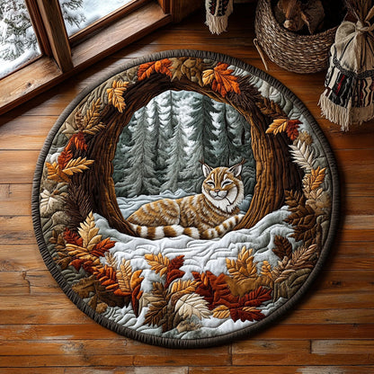 Lynx In Snow Forest WY1406049CL Quilted Round Mat
