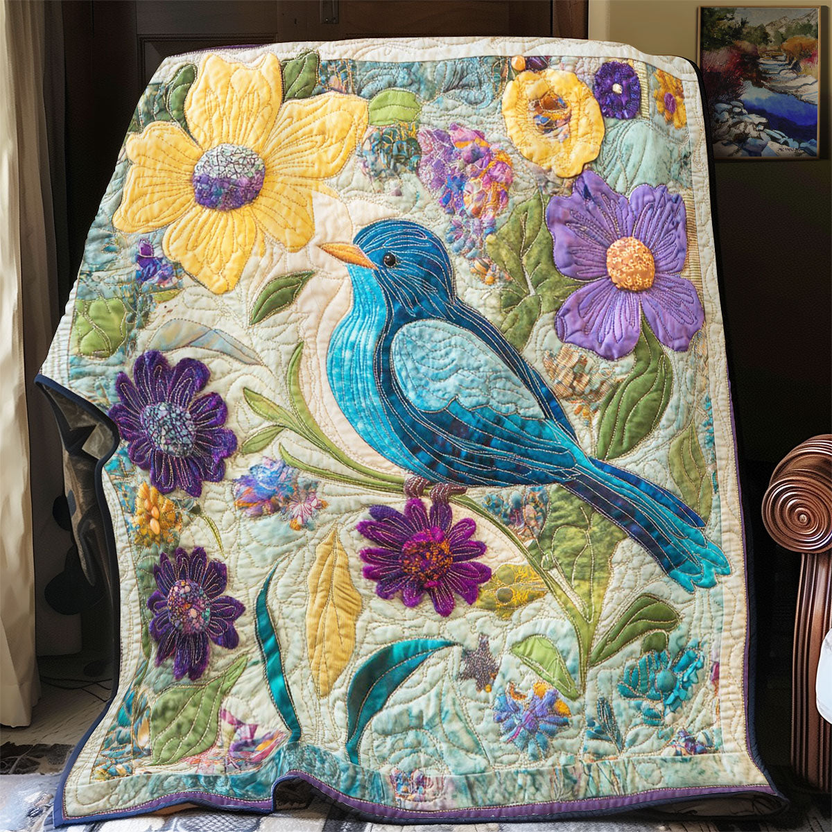 Blue Bird In Garden WY1002022CL Quilt
