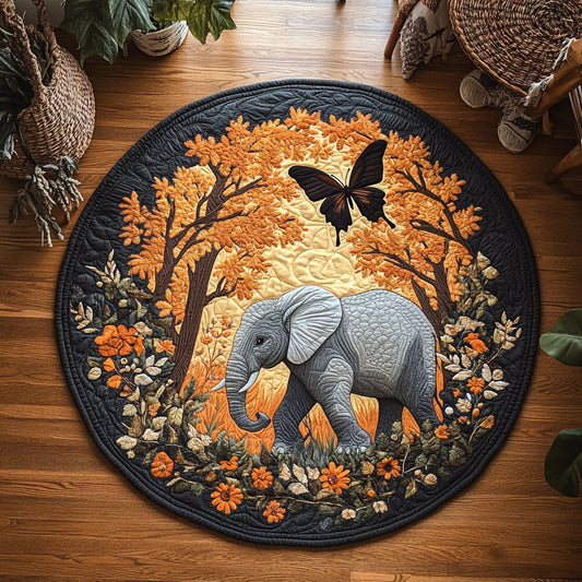 Autumn Baby Elephant Forest WY0107073CL Quilted Round Mat