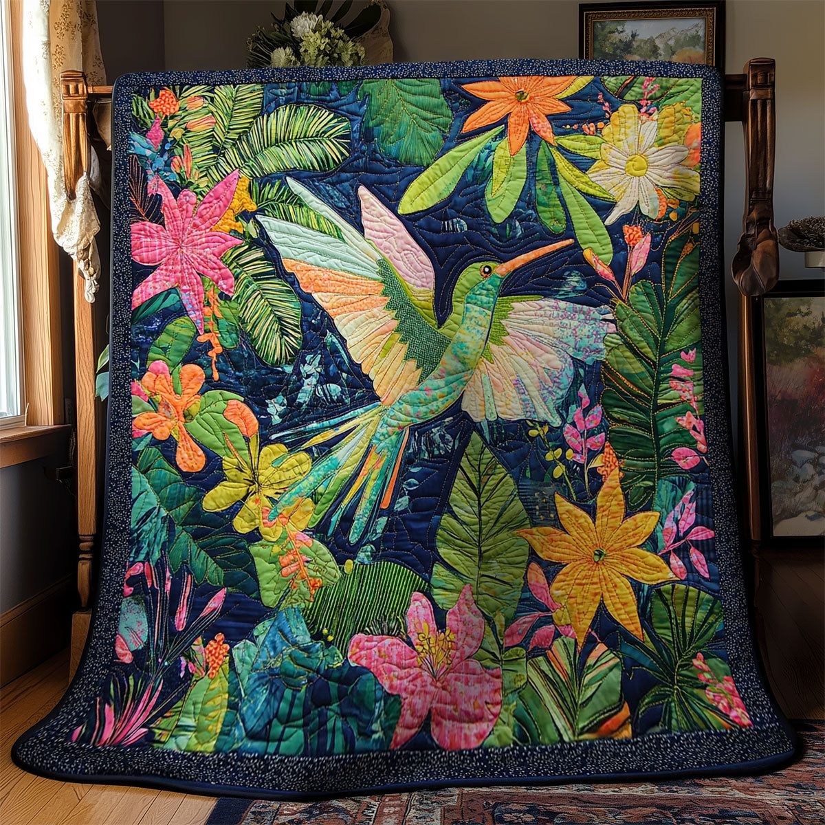 Hummingbird In Colorful Garden WY0402028CL Quilt
