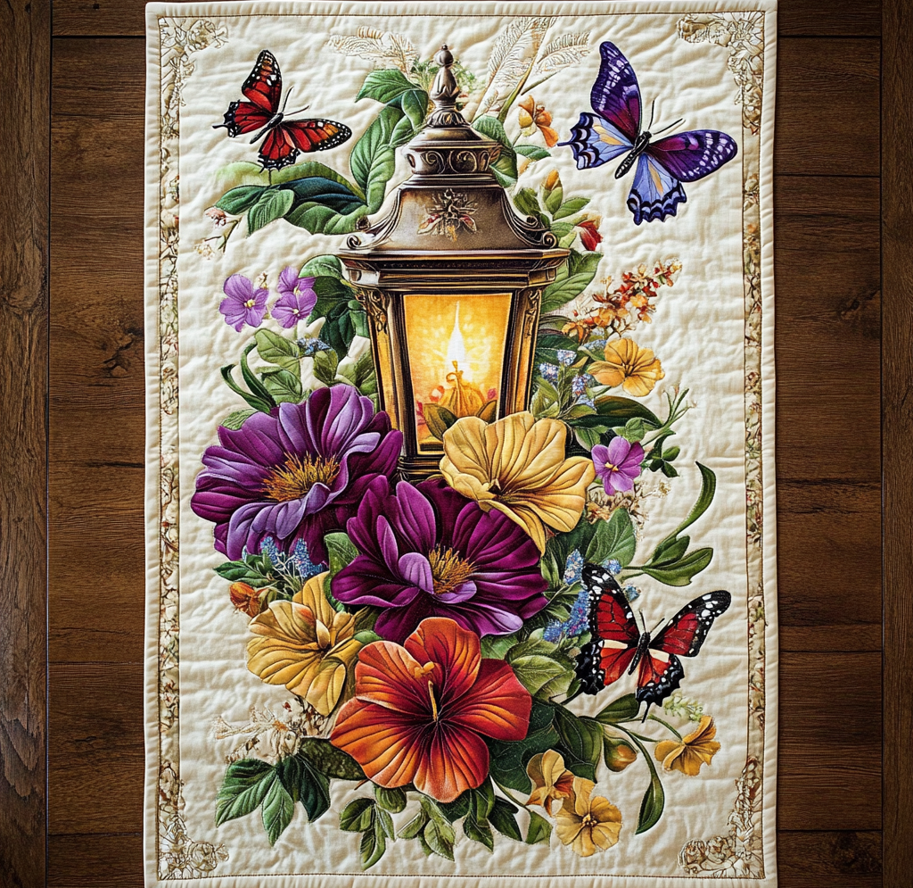 Lantern In Flower Garden WY1901033CL Quilted Table Runner