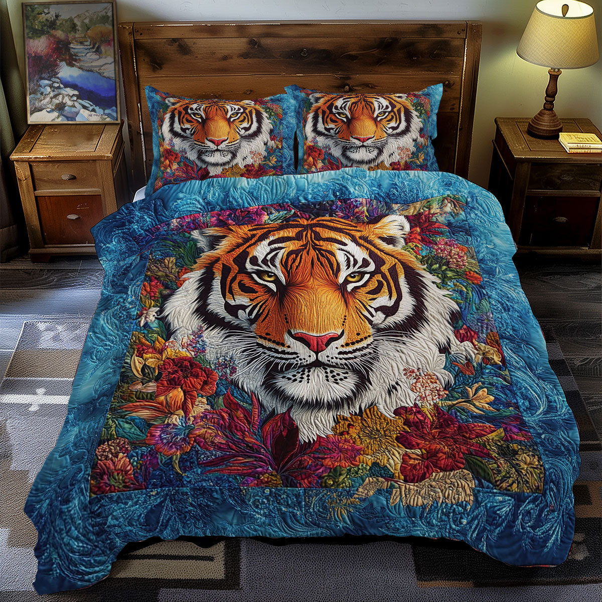 Tiger In Flower Forest WY1401077CL Duvet Cover Set