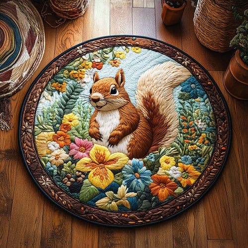 Squirrel In Floral Forest WY1406068CL Quilted Round Mat