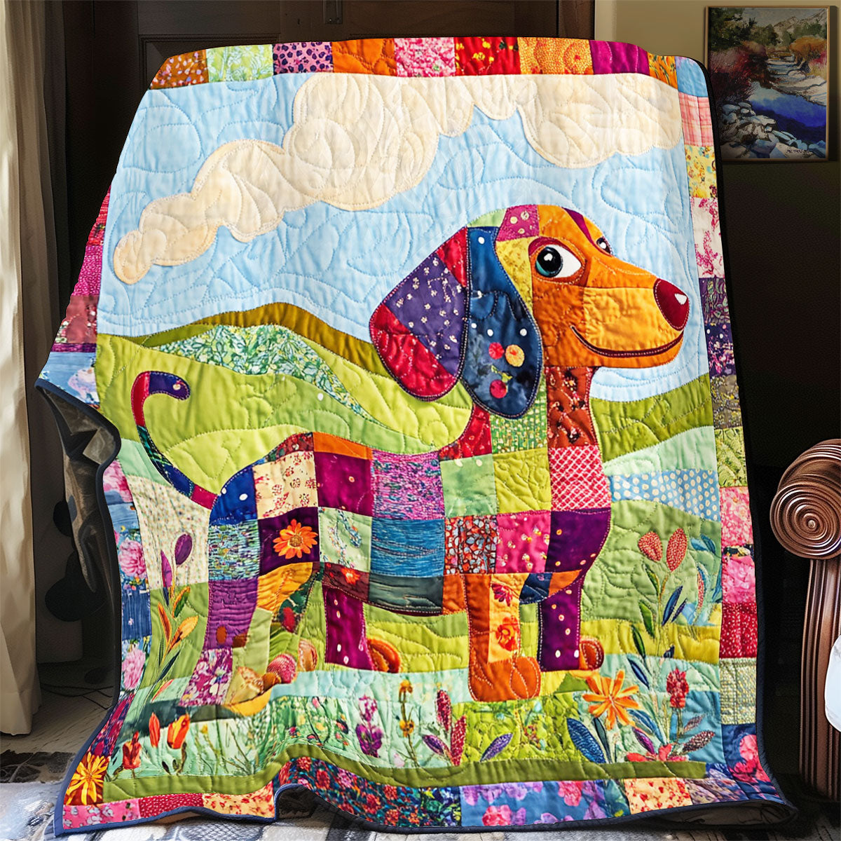 Colorful Patchwork Dachshund WY1303021CL Quilt