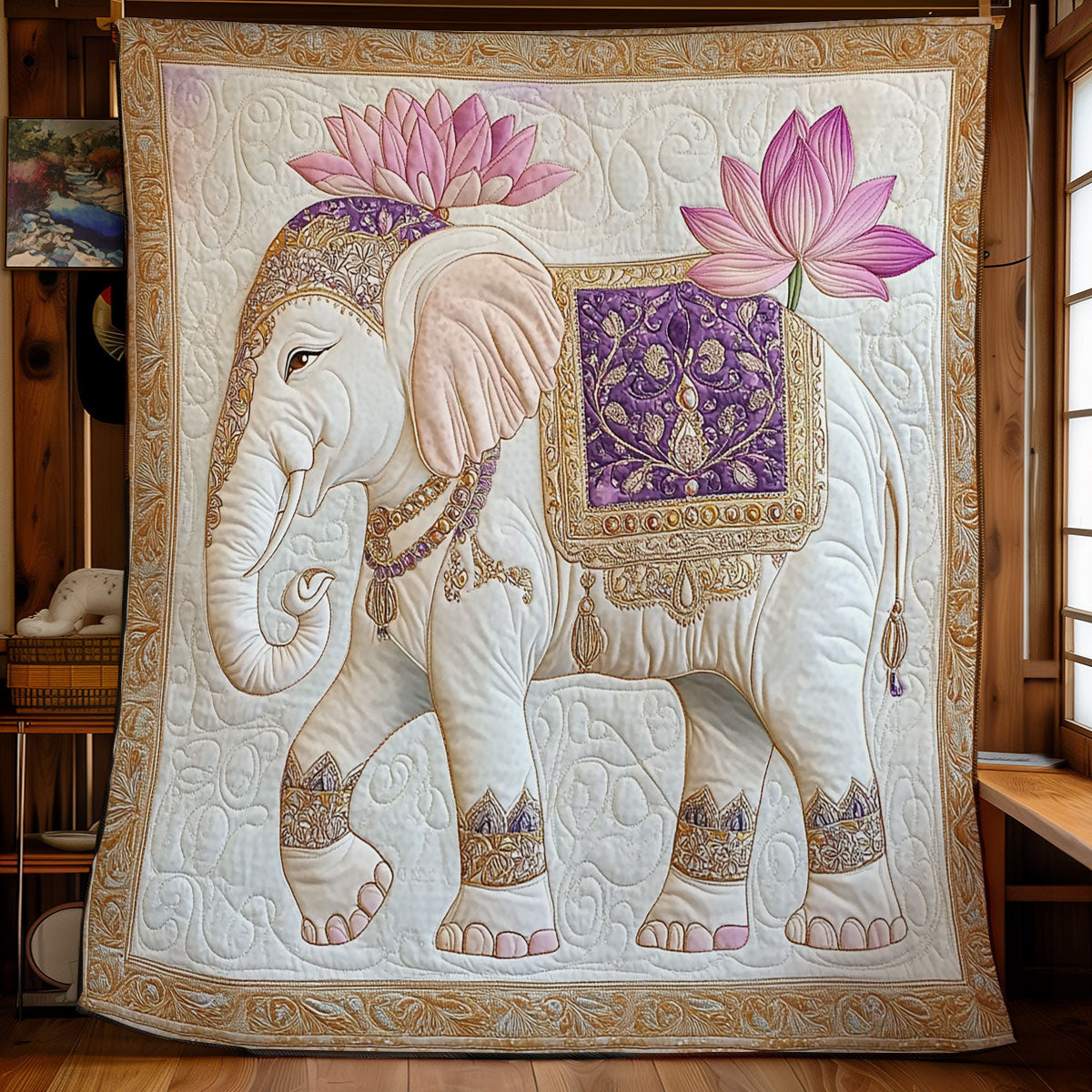 Majestic White Elephant Lotus WY1002100CL Quilt