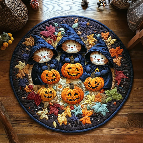 Pumpkin Kitten WY1107055CL Quilted Round Mat