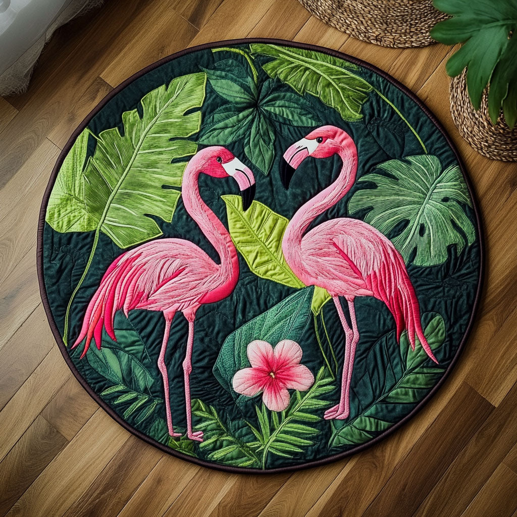 Flamingo In Tropical Forest WY1406031CL Quilted Round Mat