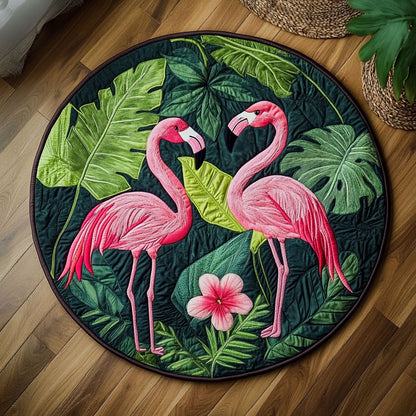 Flamingo In Tropical Forest WY1406031CL Quilted Round Mat