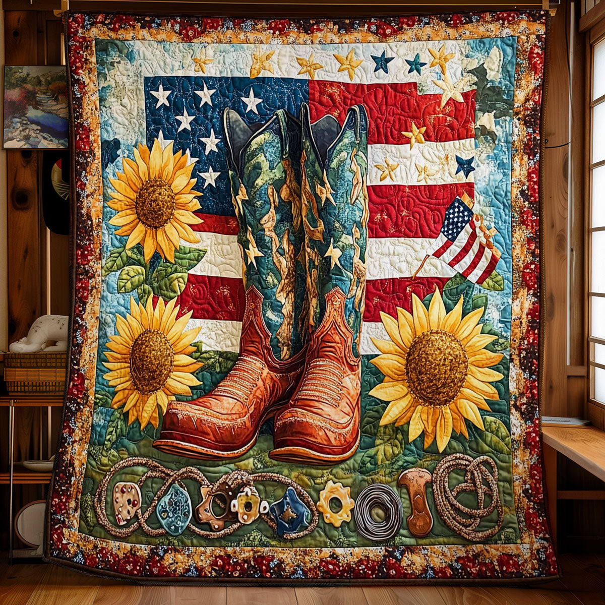 Cowboy Boots And Sunflower WY2101049CL Quilt