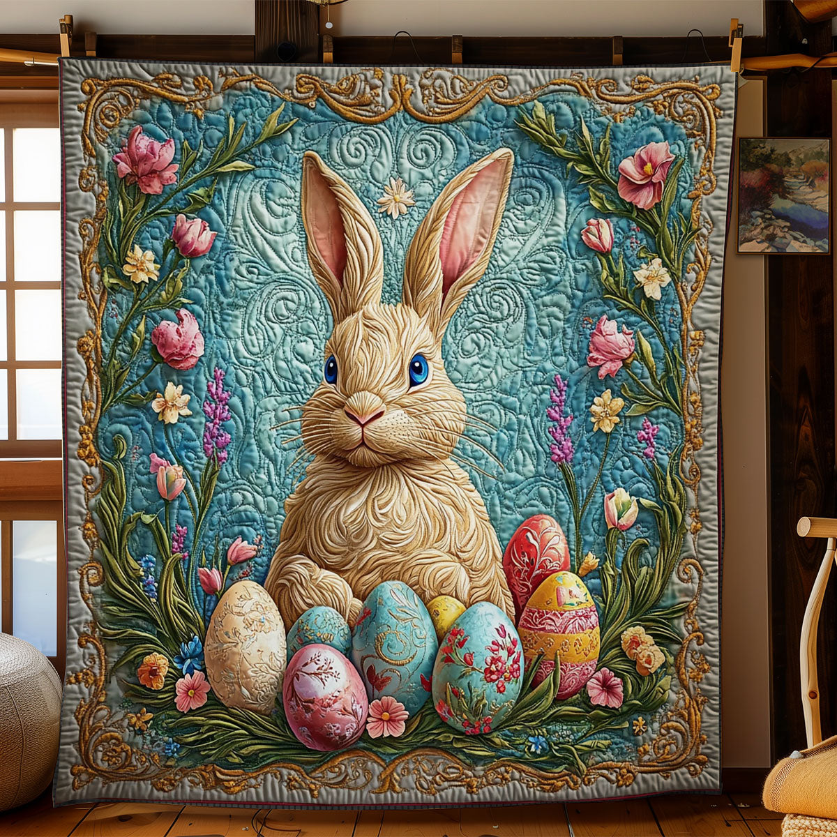 Floral Easter Bunny WY1303024CL Quilt