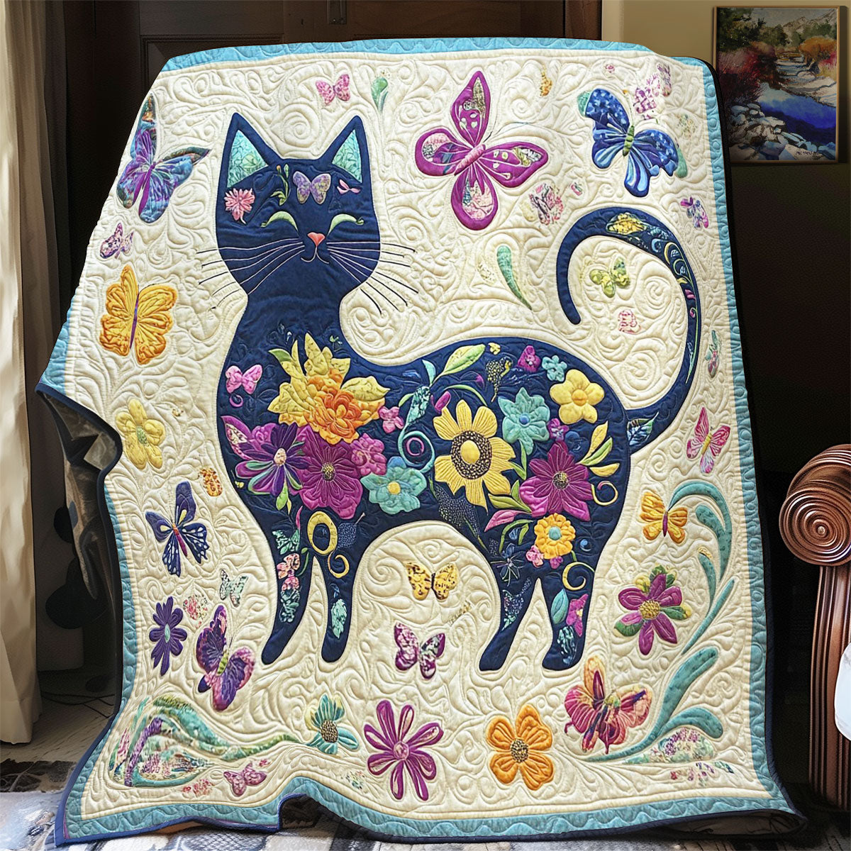 Cat In Flower Garden WY1002029CL Quilt