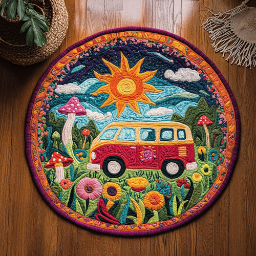 Van In Hippie Garden WY0107182CL Quilted Round Mat