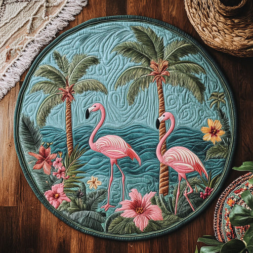 Walking Flamingo WY1906029CL Quilted Round Mat