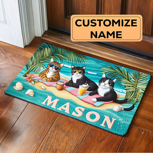Cat Beach Time CW2108064CL Personalized Doormat