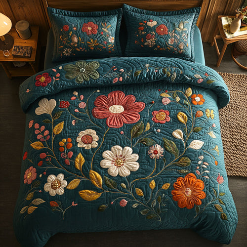 Teal Flower Garden WY0603055CL Duvet Cover Set