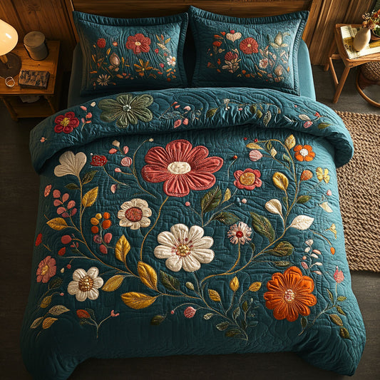 Teal Flower Garden WY0603055CL Duvet Cover Set
