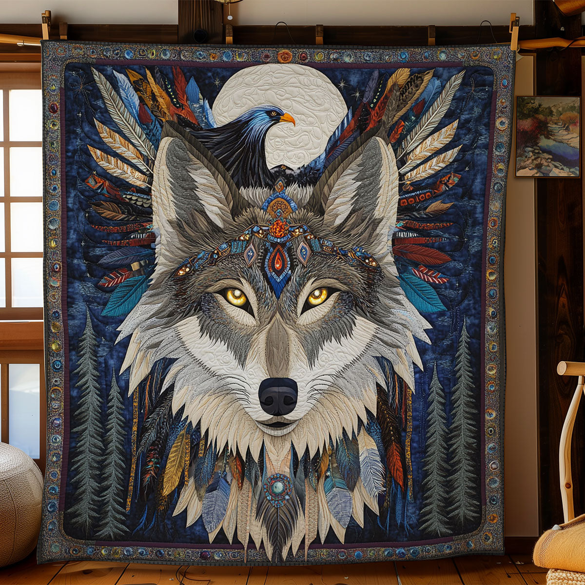 Mystic Wolf And Eagle WY1002123CL Quilt