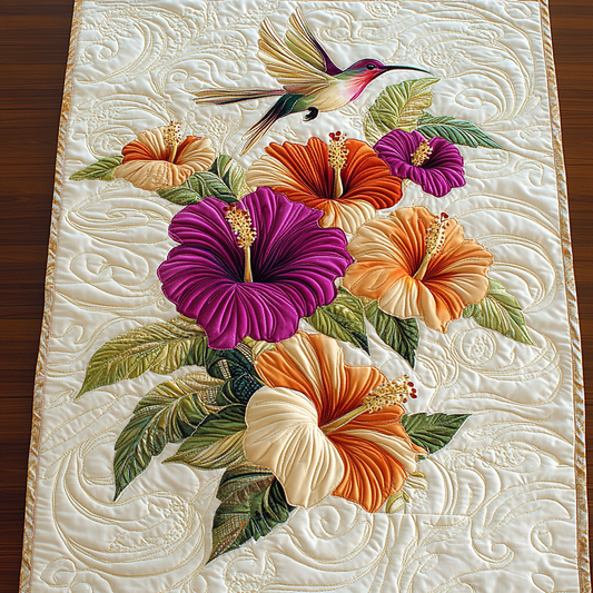 Hibicus And Hummingbird WY0901132CL Quilted Table Runner