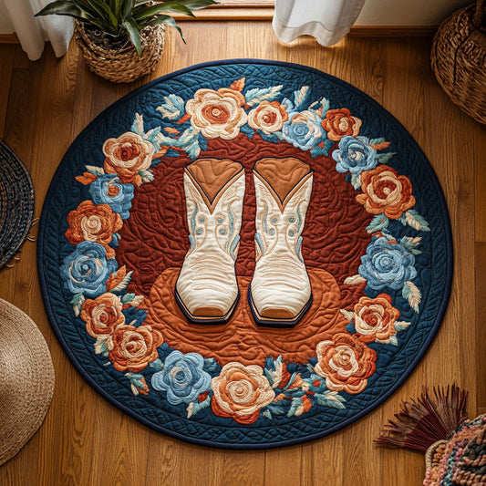 Cowboy Boots Flower Wreath WY1406021CL Quilted Round Mat