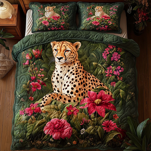 Cheetah In Hibiscus Garden WY1001019CL Duvet Cover Set